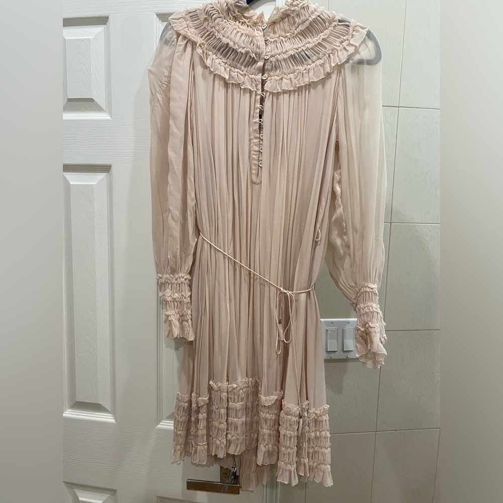 Magali pascal Beige Ruffle chiffon knee length Dress